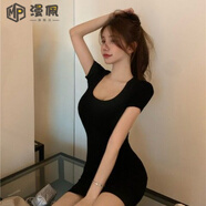 漫佩 300斤胖·m·m辣妹純短裙修身氣質(zhì)緊身包臀收腰大·碼女裝顯瘦連衣裙女 黑色 3XL 200-250斤