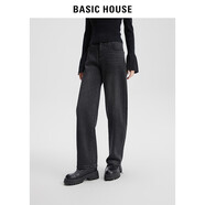 百家好/百家好高腰黑色牛仔褲女2024秋冬新款水洗闊腿直筒褲 黑色 S