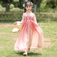 安妮優(yōu)兒（Anneyol）漢服女童夏季2025新款國風(fēng)古裝連衣裙超仙古風(fēng)唐裝兒童公主裙夏裝 粉色長(cháng)袖 130