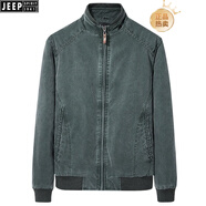 JEEP SPIRIT秋冬季百搭男士休閑夾克純棉水洗中年修身立領(lǐng)上衣男裝外套大碼 墨綠色 5XL