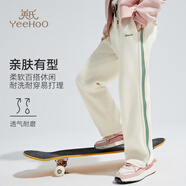 英氏（YEEHOO）兒童男女童褲子運動(dòng)休閑褲童裝春夏新款中大童寬松闊腿褲撞色織帶 百搭闊腿-米白 160