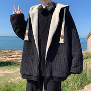 魯雅爾羊羔絨毛晉江棉服男士寬松外套冬季潮流加厚保暖羽棉絨襖衣服男裝 黑色 XL 【建議120-140斤】