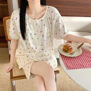 元族夏季睡衣女短袖甜美少女ins小個(gè)子學(xué)生純色休閑簡(jiǎn)約家居服兩件套 QSM#2024-11小花朵 XXL 130-155斤