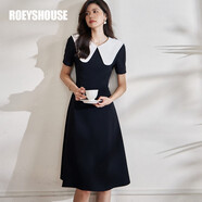 ROEYSHOUSE羅衣法式娃娃領(lǐng)黑色連衣裙女夏裝新款氣質(zhì)設計感a擺裙08497 黑色 S