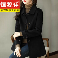 恒源祥羊毛呢外套女2024韓版小個(gè)子雙面呢大衣短款修身零女 鋼琴黑 XL