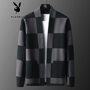 花花公子毛衣男針織衫外套秋冬季潮流休閑春裝開(kāi)衫秋季男裝衣服男款春秋裝 黑灰 L