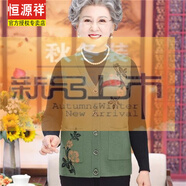 恒源祥高貴中老年人馬甲女裝媽媽裝背心春秋冬毛衣針織開衫純色奶奶外套 綠色 M (建議85-110斤)