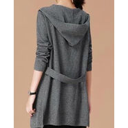 啄木鳥(niǎo)氣質(zhì)毛衣慵懶風(fēng)針織開(kāi)衫外套女披肩女秋中長(zhǎng)款寬松外搭連帽毛衣薄 花灰 長(zhǎng)袖 衣長(zhǎng)74-76CM M 95-110斤