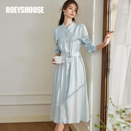 ROEYSHOUSE羅衣氣質(zhì)淺藍色系帶連衣裙春夏新款優(yōu)雅簡約大擺襯衫裙10288 淺藍色 L