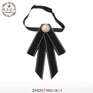 梔子花開(kāi)領(lǐng)結領(lǐng)花襯衫女衣領(lǐng)口配飾畢業(yè)照飄帶蝴蝶結學(xué)院風(fēng)演出jk裝飾 黑色跳線(xiàn)斜邊-珍珠-系帶款