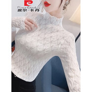 皮爾卡丹（pierre cardin）半高領(lǐng)蕾絲打底衫女內(nèi)搭毛衣高級(jí)感春秋冬季2025中領(lǐng)網(wǎng)紗上衣 白色  薄款 S