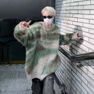 POUM毛衣男秋冬季鹿毛絨不規(guī)則條紋漸變針織衫美式復(fù)古慵懶風(fēng)外穿線衣 HYXS-MY211綠色 2XL