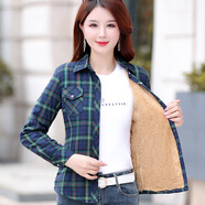 VIILAISH秋冬棉質(zhì)加絨加厚格子襯衫保暖襯衣外套時(shí)尚百搭修身顯瘦上衣女姜 8898-3藍綠 L