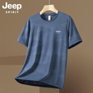 JEEP SPIRIT吉普涼感速干t恤短袖男夏季冰絲運(yùn)動(dòng)體恤2025新款男裝大碼上衣t衫 深蘭灰 3XL 推薦150-170斤