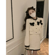 尚簡紛ins女裝超火小香風毛呢套裝女蝴蝶結外套上衣春裝2025年新款半身 上衣 M
