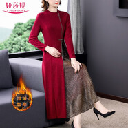 婭莎媞大碼女裝金絲絨旗袍連衣裙秋冬新款貴夫人氣質(zhì)媽媽裝打底長裙子 紅色加絨加厚 XL(建議體重112-127斤)