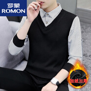 羅蒙（ROMON）2025秋冬季V領(lǐng)毛衣男士假兩件時(shí)尚帶領(lǐng)條紋針織衫搭配馬甲線衣 白條紋8168假兩件 加絨 M