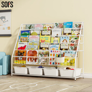 SOFS兒童書(shū)架可移動(dòng)寶寶繪本架嬰幼兒圖書(shū)本玩具收納架簡(jiǎn)易鐵藝小書(shū)柜 XXL碼(5+1層) 4盒 無(wú)輪子