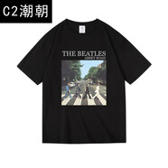 C2潮朝純棉短半袖T恤男男中性款夏季歐美搖滾beatles披頭士樂隊周邊衣服 黑色2 XL