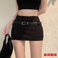 佐菲黛配腰帶辣妹黑色半身裙女秋季新款高腰顯瘦氣質(zhì)包臀短裙褲a字裙子 黑色-秋冬短褲外穿配靴子 S-秋冬短褲外穿配靴子