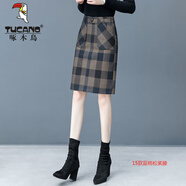 啄木鳥（TUCANO）半身裙毛呢格子2024秋冬款高腰小個(gè)子氣質(zhì)a字裙松緊腰加厚包臀裙 藍(lán)格加厚 松緊腰 15 S 85-94斤
