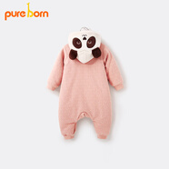 博睿恩（Pureborn）寶寶冬季夾棉保暖連體衣嬰兒可愛(ài)卡通外出爬服新生兒衣服 點(diǎn)點(diǎn)霧粉 59cm