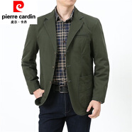 皮爾卡丹（pierre cardin）2025春秋新款休閑彈力棉質(zhì)外套男西服寬松中年小西裝爸爸潮流男裝 817無(wú)彈軍色 2XL