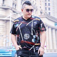 畢蒙大碼男裝夏季新款冰絲短袖t恤胖子加肥加大寬松潮流上衣肥佬T 黑色 XXXL（190-210斤）