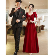 塞德勒酒紅色敬酒服新娘2025新款秋季訂婚連衣裙小個子法式結(jié)婚小禮服女 酒紅色長款 M
