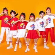 六一幼兒園演出服小學(xué)生兒童節愛(ài)國舞蹈服啦啦隊運動(dòng)會(huì )開(kāi)幕式班服 少年紅短袖+白裙子 送發(fā)帶襪子 130