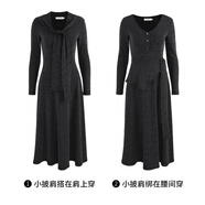 韓語(yǔ)琳空間韓語(yǔ)琳法式氣質(zhì)長(cháng)袖連衣裙2024新款女秋冬修身顯瘦設計感拼接裙子 黑灰 連衣裙 S