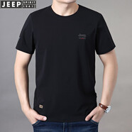 吉普（JEEP）短袖t恤男2025新款寬松夏季純色棉質(zhì)圓領(lǐng)休閑刺繡半袖t桖上衣男裝 黑色 L/175建議140-150體重