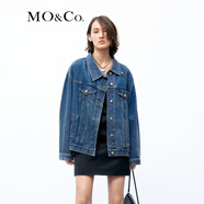 MO&Co.【土耳其棉】中性風(fēng)寬松落肩廓形斜門襟牛仔夾克外套摩安珂 牛仔藍(lán)色-第2批 S 160