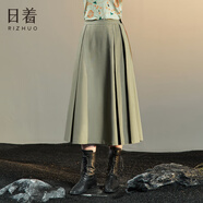 日著（rizhuo）原創(chuàng)設(shè)計2024秋新款小眾新復(fù)古回潮時尚高腰綿羊毛百褶半身裙 塵黃 L