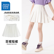真維斯女童百褶裙學(xué)院風(fēng)兒童裙子春季女孩中大童格子短裙可愛(ài)jk裙童裝 白 140