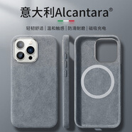 0度 適用蘋果15ProMax手機(jī)殼翻毛皮保護(hù)套 iPhone15pro歐締蘭磁吸保護(hù)套女生情侶個(gè)性毛絨手機(jī)殼 深空灰-意大利Alcantara材質(zhì) iPhone 15Pro Max