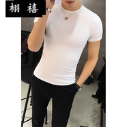 栩禧春夏打底衫緊身短袖男韓版修身短袖T恤上衣健身純色棉短袖t恤男士體恤衫潮流時尚貼身舒適男裝短袖 白色 XL