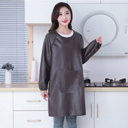 時(shí)尚長(cháng)袖皮革圍裙防水防油反穿衣軟皮倒褂罩衣女男工作家用廚房 咖啡色普通袖口款