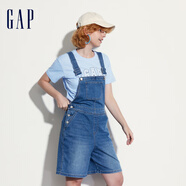 Gap女裝夏季直筒金屬扣牛仔背帶短褲寬松百搭休閑褲465006 深藍色 165/66A(M)亞洲尺碼