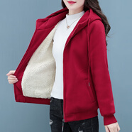 啄木鳥加絨衛(wèi)衣女外套女秋冬2022年新款冬季加厚保暖開衫連帽上衣 酒紅_上衣（加細絨） XL _推薦（110-125斤）