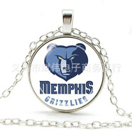 新款跨境飾品 nba球隊隊徽標志時(shí)光寶石合金吊墜項鏈 歐美復古毛 孟菲斯灰熊 M