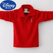 迪士尼新款男童長(cháng)袖T恤春秋裝兒童純棉POLO衫中大童洋氣寶寶上衣童裝T恤 紅色 長(cháng)·袖 140 18碼 建議身高140厘米