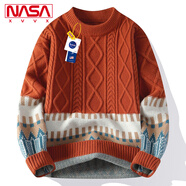 NASA XVVX官方聯(lián)名秋冬新款慵懶風(fēng)圓領(lǐng)毛衣男生保暖休閑寬松套頭針織衫男 橘色 XL 175