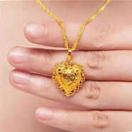 澳門(mén)正品純真沙金項鏈女款18k桃心黃金色吊墜時(shí)尚百搭鎖骨鏈閨蜜 花邊愛(ài)心金吊鏈