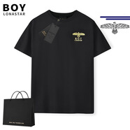 BOY BY BOY刺繡短袖男女24夏季新款寬松休閑圓領(lǐng)情侶棉t恤 黑色短袖+手提袋 S （120-140）