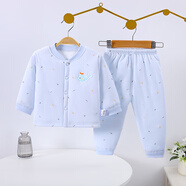 伊顏純新生兒分體套裝嬰兒套裝秋冬薄衣男女寶寶0-2歲保暖衣新生兒襖冬 1條 開(kāi)衫套裝鯨魚(yú)藍(lán)色 66cm