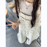 雷黛茜休閑時(shí)尚套裝女夏季新款減齡氣質(zhì)碎花牛仔背帶褲高腰直筒長(cháng)褲 碎花背帶褲花朵朵精選好 XL  建議120-130斤