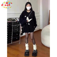 DXOT2025秋冬新款毛茸茸中長款寬松慵懶風(fēng)外穿蝴蝶圖案毛衣女針織衫女 黑色【優(yōu)質(zhì)款】 M 100-110