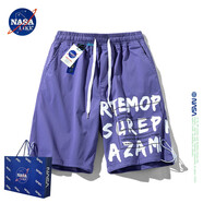 NASALIKE官方潮牌短褲男女夏季休閑運動(dòng)百搭沙灘褲薄款五分褲子寬松大褲衩 紫色 M （建議100-120斤）