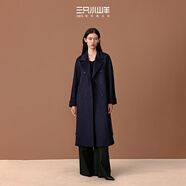 三只小山羊【明星同款】中長老錢風(fēng)100純羊絨大衣雙排牛角扣冬季大衣女 藏青 XL